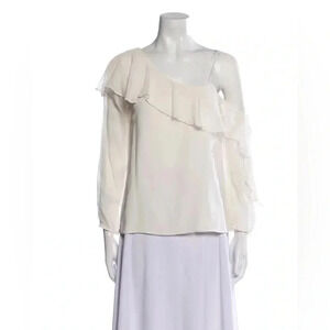 HAUTE HIPPIE Silk White Off The Shoulder Blouse / Size Medium /